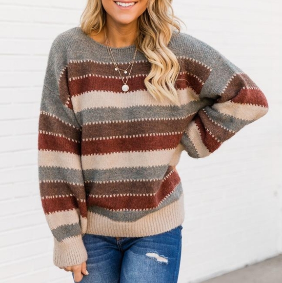 Just One More Time Grey Lurex Stripe Sweater - Picture 3 of 7